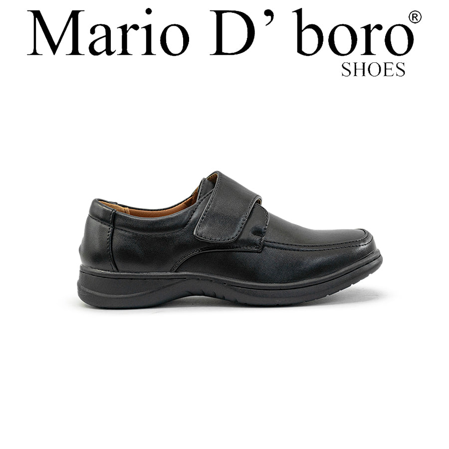 Mario D'boro Shoes Kids Boys KZ 24119 C91 Black leather shoe with velcro strap for easy fastening.