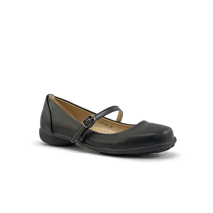 Mario D' boro LZ 30199 C92 Black Mary Jane flat shoe with strap and buckle.