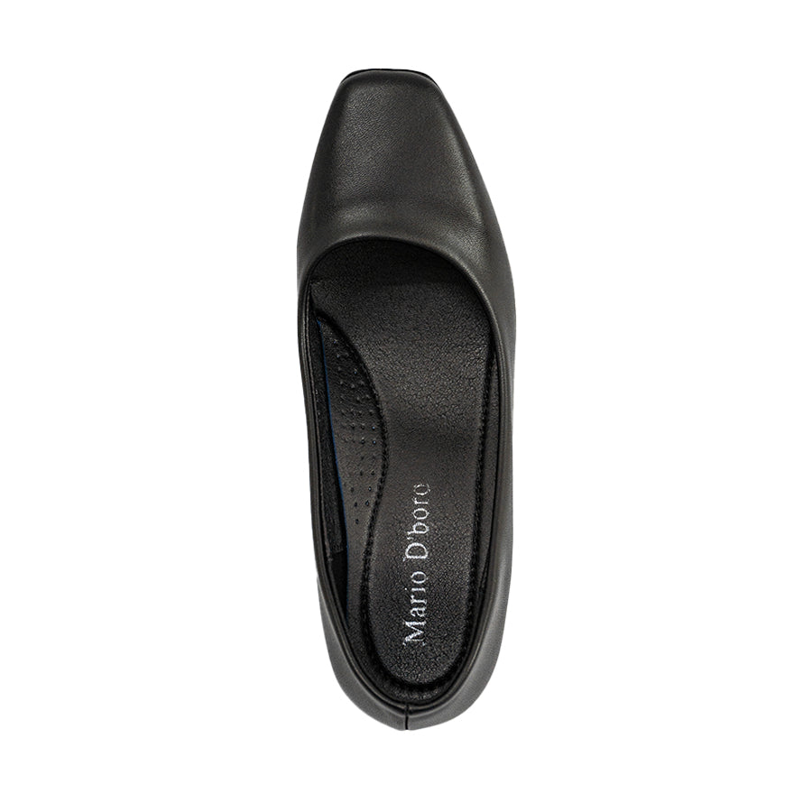 Mario D' boro LZ 30183 C97 Black leather pump heel with block heel and closed toe. Suitable for formal or business attire.
