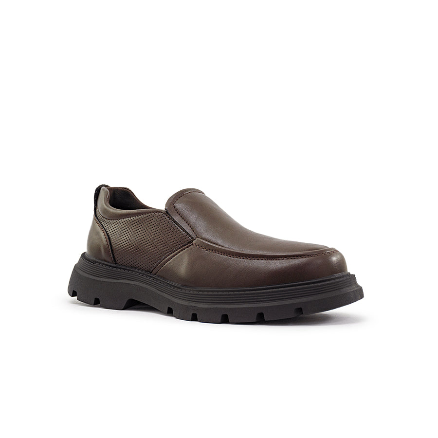 Mario D' boro Men's Formal Slip On MZ 27135 C95 Black / VDark Brown slip-on shoe with textured side panel and thick rugged sole.