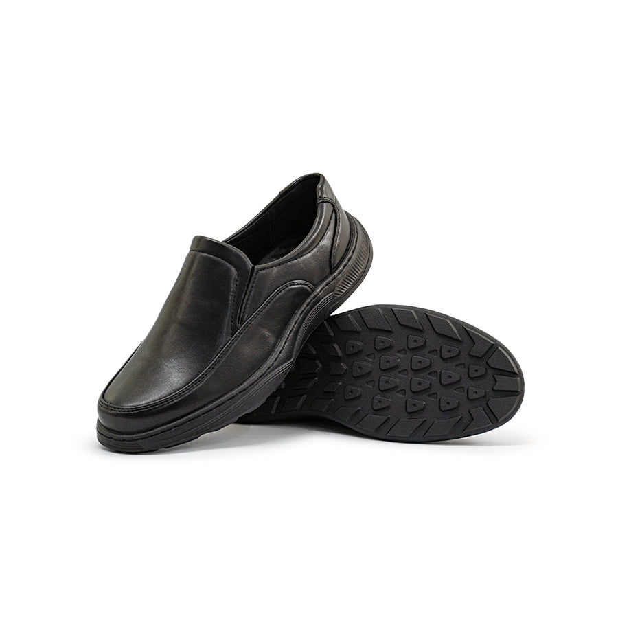Mario D' boro Men's Formal MZ 27344 C96 Black slip-on leather shoe with cushioned sole for casual or semi-formal wear.