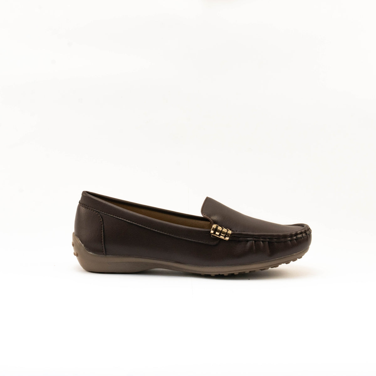 Mario D' boro Women's LZ 30477 Navy Blue / Dark Brown slip-on loafer with gold-tone metal accent