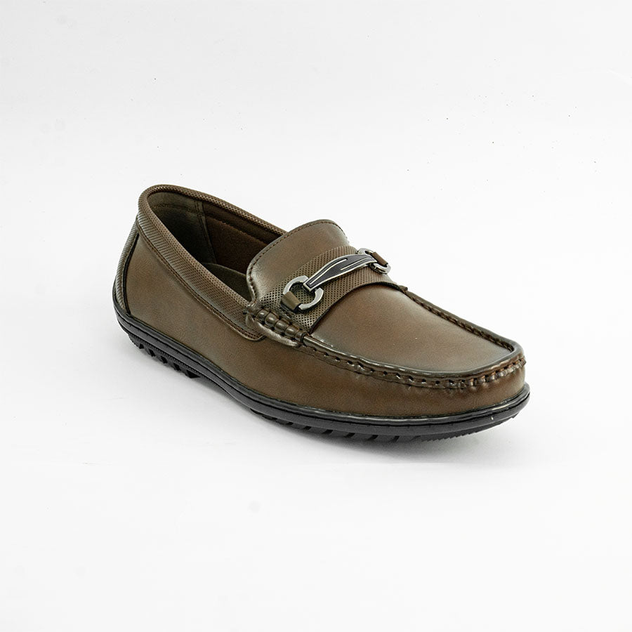 Mario D' boro MZ 27289 Black / Dark Brown loafer with metal buckle and textured sole for casual wear.