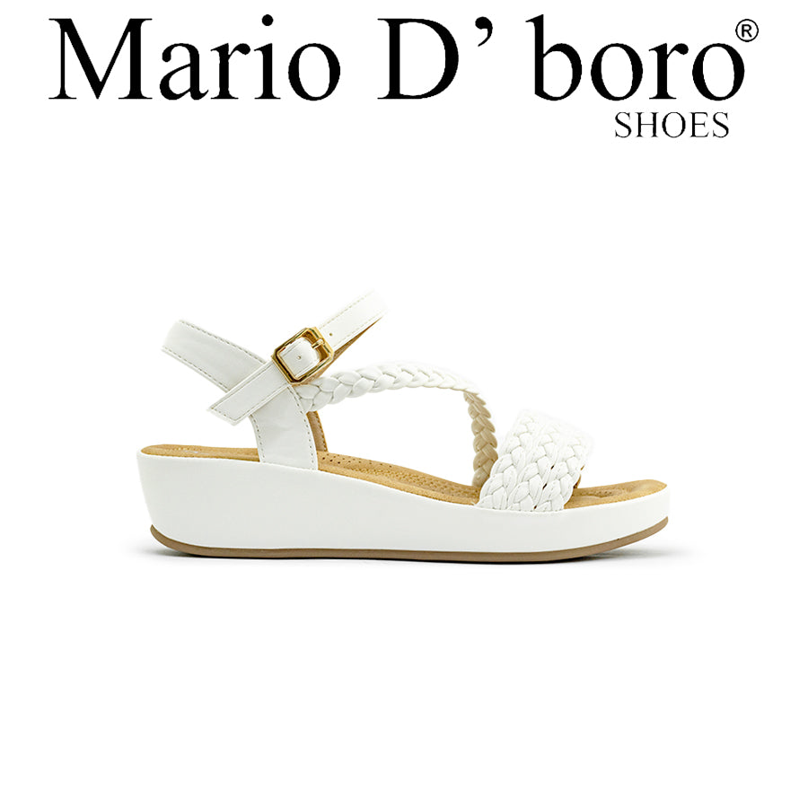 Mario D' boro LZ 30399 Black / White C97 braided wedge sandal with ankle strap and gold buckle.