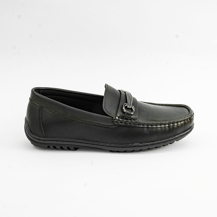 Mario D' boro MZ 27289 Black / Dark Brown loafer with metal buckle and textured sole for casual wear.