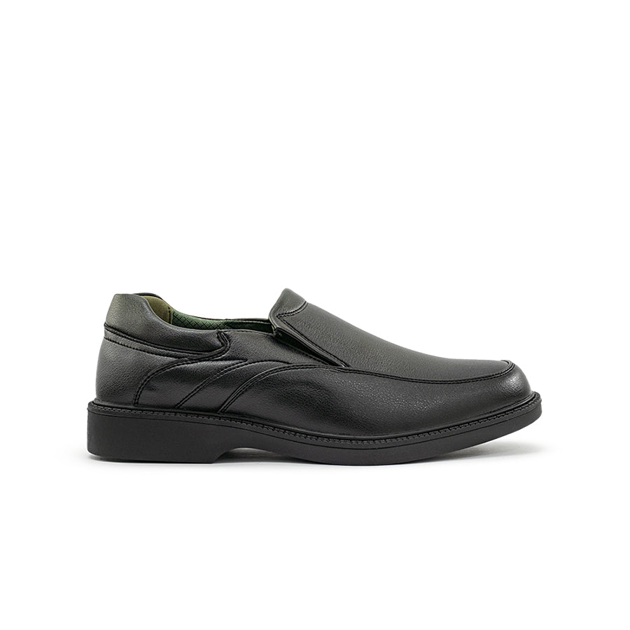 Mario D' boro Men's Formal MZ 27213 C95 Black leather slip-on shoe with low heel and green lining.