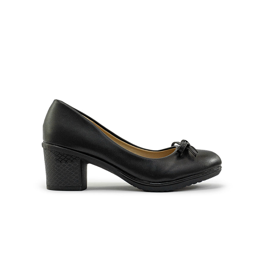 Mario D' boro Women's LZ 30144 C94 Black Heeled Shoe Bow Detail Block Heel Comfortable Casual Wear