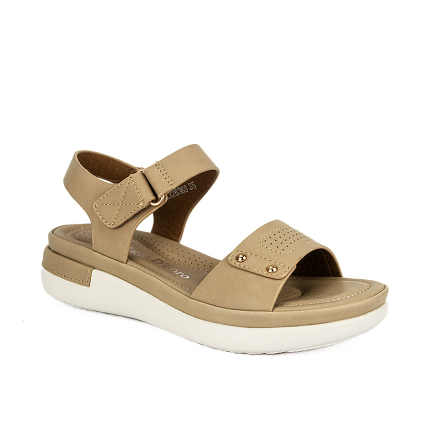 Mario D' Boro Women's Flat Sandals LX 26368 Beige/Black C49