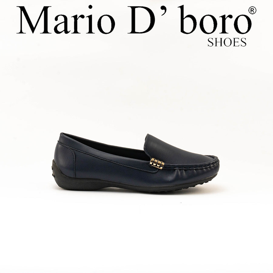 Mario D' boro Women's LZ 30477 Navy Blue / Dark Brown slip-on loafer with gold-tone metal accent
