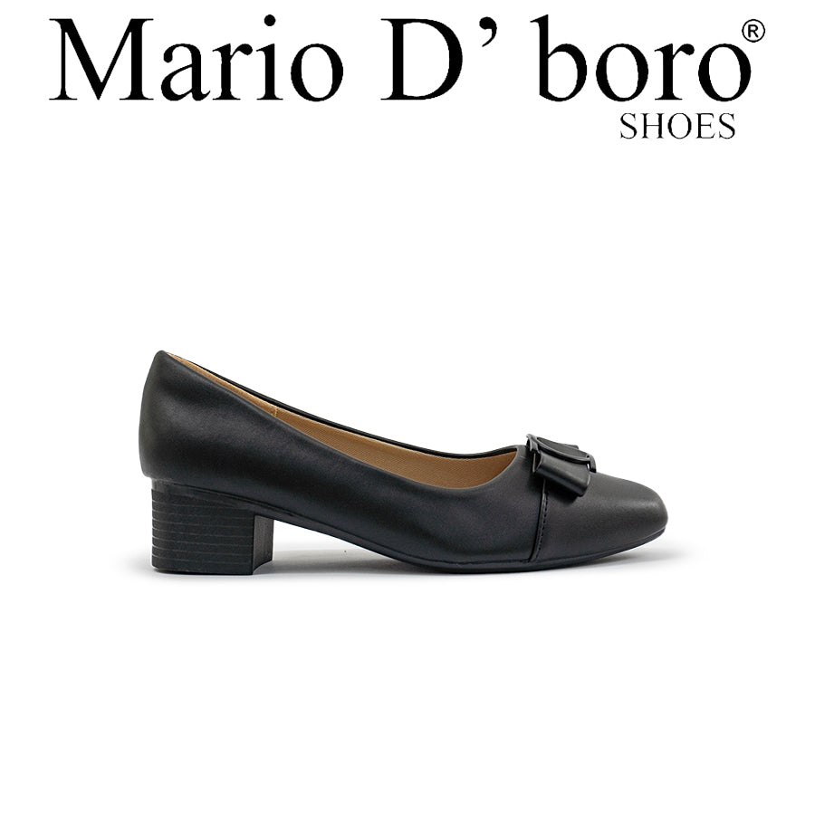 Mario D' boro Women's LZ 29169 C97 Black leather pump with bow detail block heel.