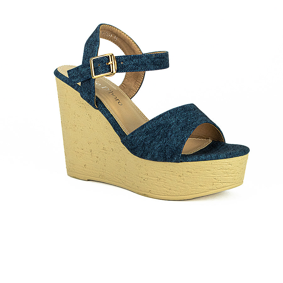Mario D' Boro Women's Wedge Sandals Lw 25031 Black/Blue C31