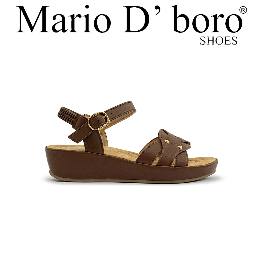 Mario D' boro Women's LZ 30400 C97 Beige / Dark Brown wedge sandal with ankle strap and decorative studs.