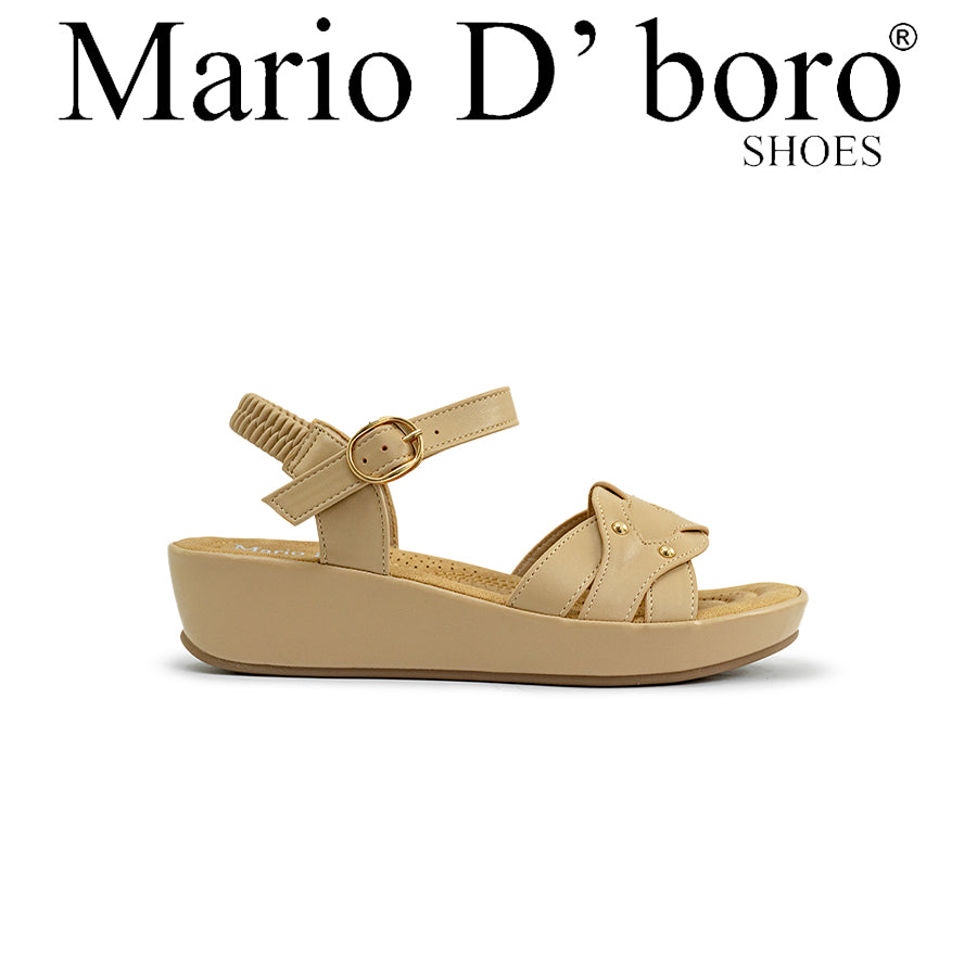 Mario D' boro Women's LZ 30400 C97 Beige / Dark Brown wedge sandal with ankle strap and decorative studs.