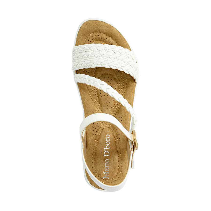 Mario D' boro LZ 30399 Black / White C97 braided wedge sandal with ankle strap and gold buckle.
