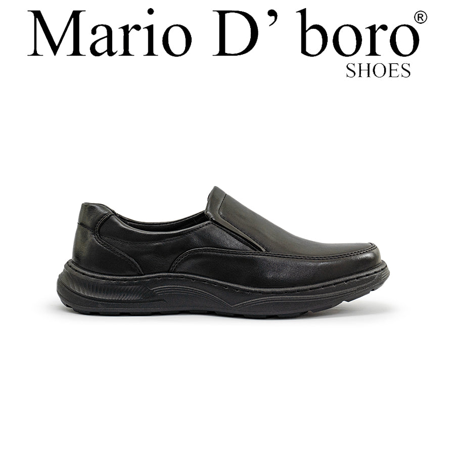 Mario D' boro Men's Formal MZ 27344 C96 Black slip-on leather shoe with cushioned sole for casual or semi-formal wear.