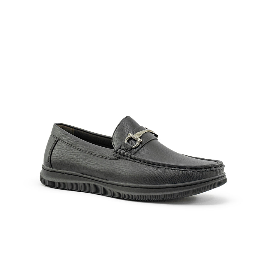 Mario D' boro Men's MZ 27005 C95 Black leather loafer with metal buckle detail and textured sole.