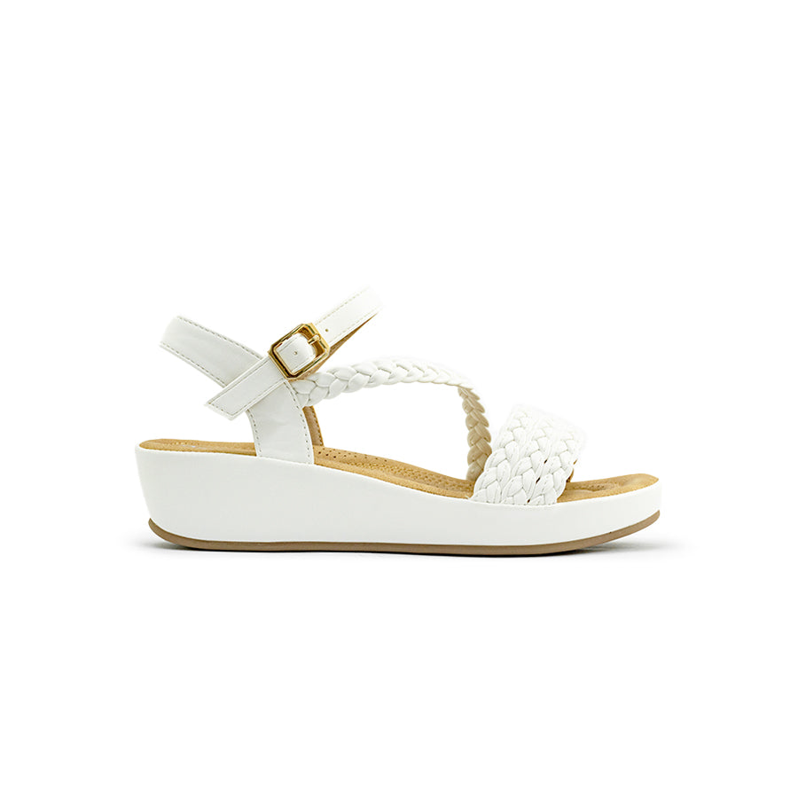 Mario D' boro LZ 30399 Black / White C97 braided wedge sandal with ankle strap and gold buckle.