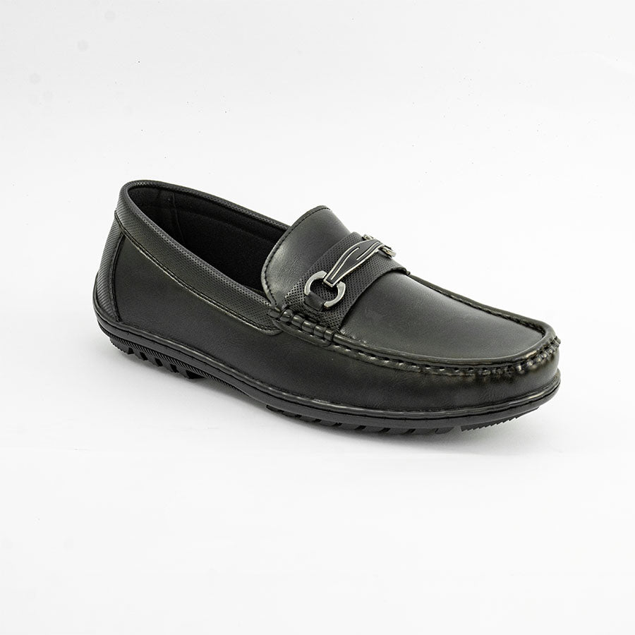 Mario D' boro MZ 27289 Black / Dark Brown loafer with metal buckle and textured sole for casual wear.