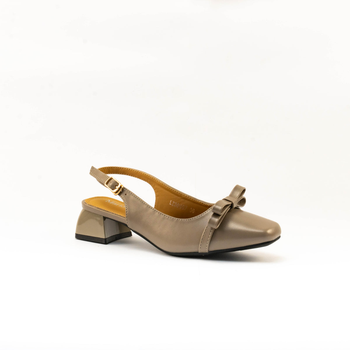 Mario D' boro Women's LZ 30497 C99 Taupe / Dark Brown slingback heel with bow detail and block heel.