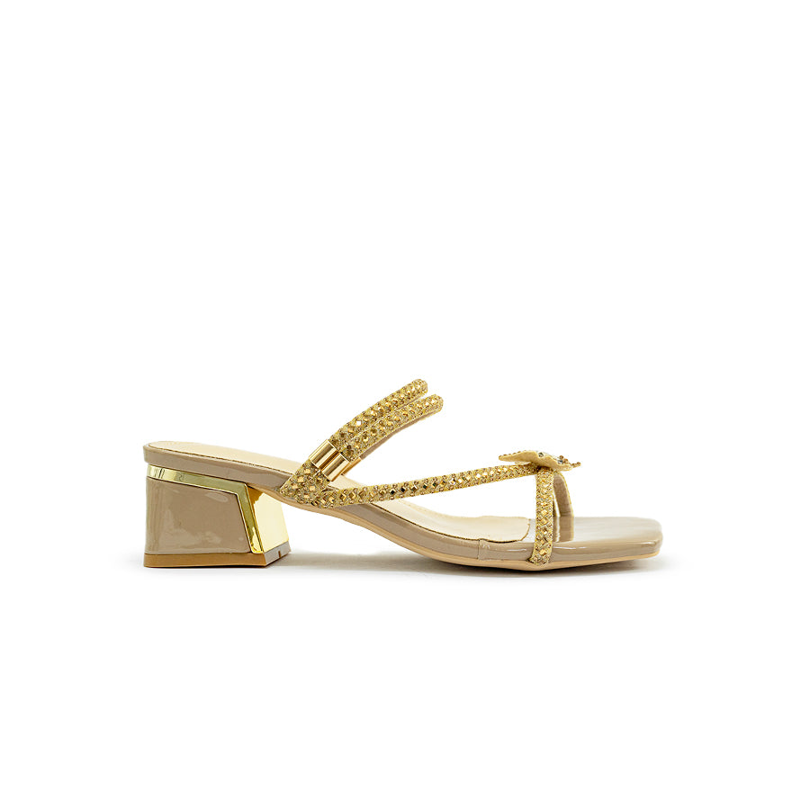 Mario D' boro LZ 30408 Beige Gold / Taupe Silver Strappy Heeled Sandal with Block Heel and Beaded Straps