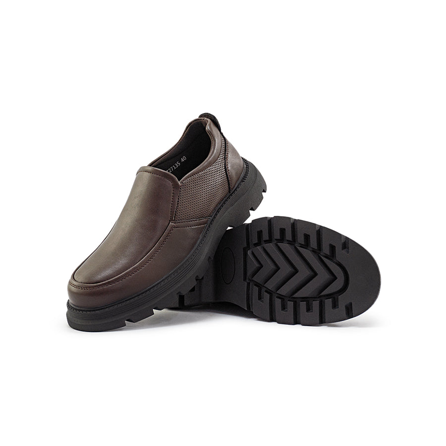 Mario D' boro Men's Formal Slip On MZ 27135 C95 Black / VDark Brown slip-on shoe with textured side panel and thick rugged sole.