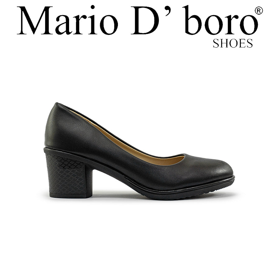 Mario D' boro Women's LZ 30137 C94 Black pump heel with textured block heel. Closed toe design.