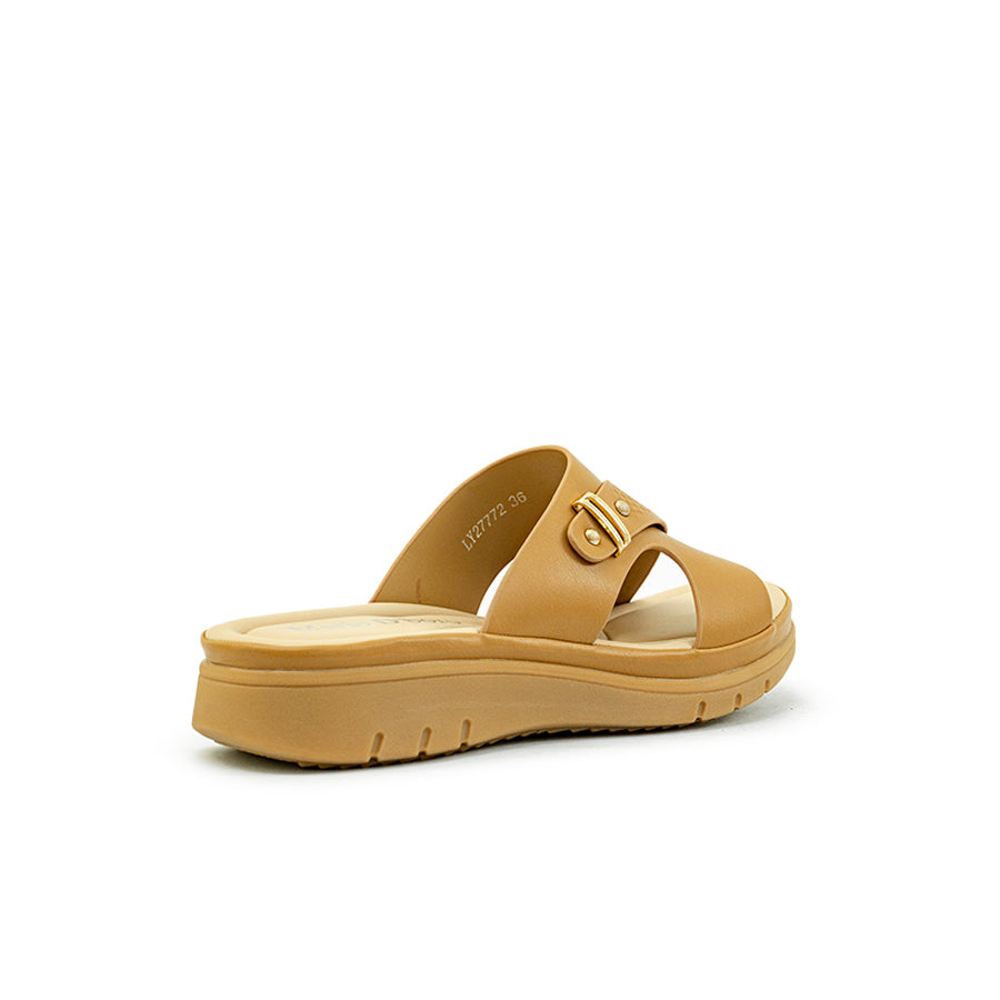 Mario D' boro Women's Flat Sandals LY 27772 - Dark Beige / Off White C89
