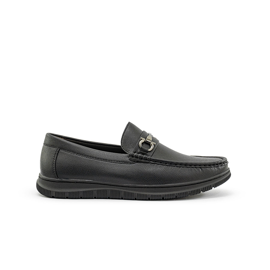Mario D' boro Men's MZ 27005 C95 Black leather loafer with metal buckle detail and textured sole.
