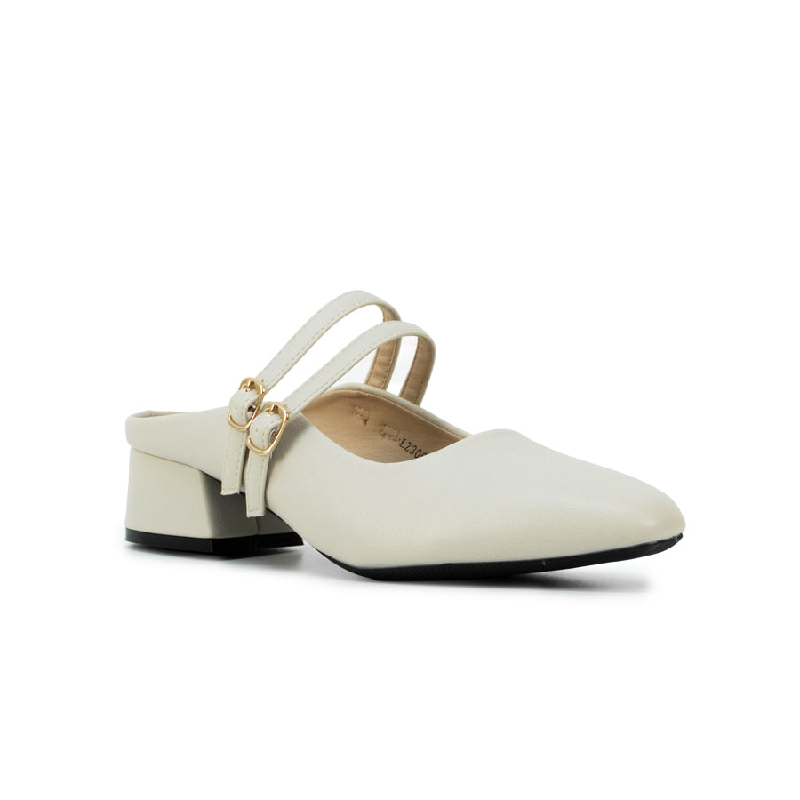 Mario D' boro LZ 30632 C102 Light Beige / Taupe Women's heeled mule with two straps and gold buckles.