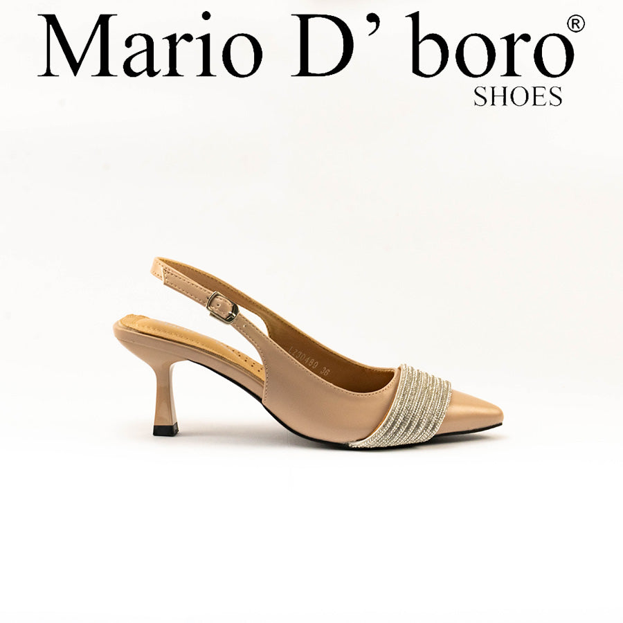 Mario D' boro Women's LZ 30489 C99 Off White / Taupe slingback evening sandals with pointed toe and decorative strap.
