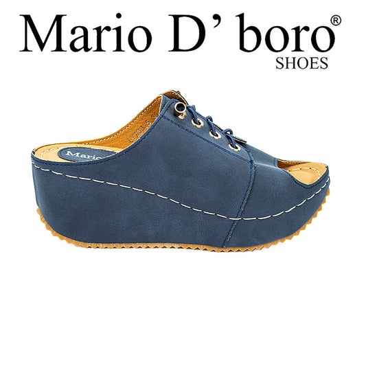 Mario D' Boro Women's Wedge Sandals Lw 23385 Gray/Navy Blue