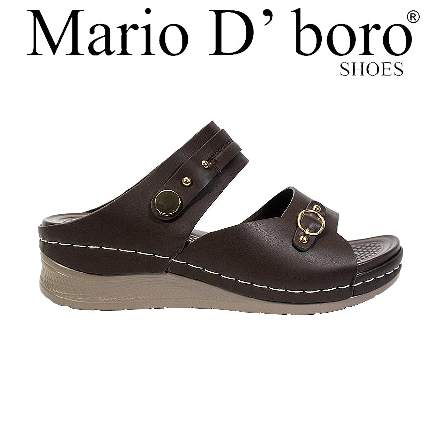 Mario D' Boro Women's Flat Sandals LY 27294 Bone/VDark Brown C65
