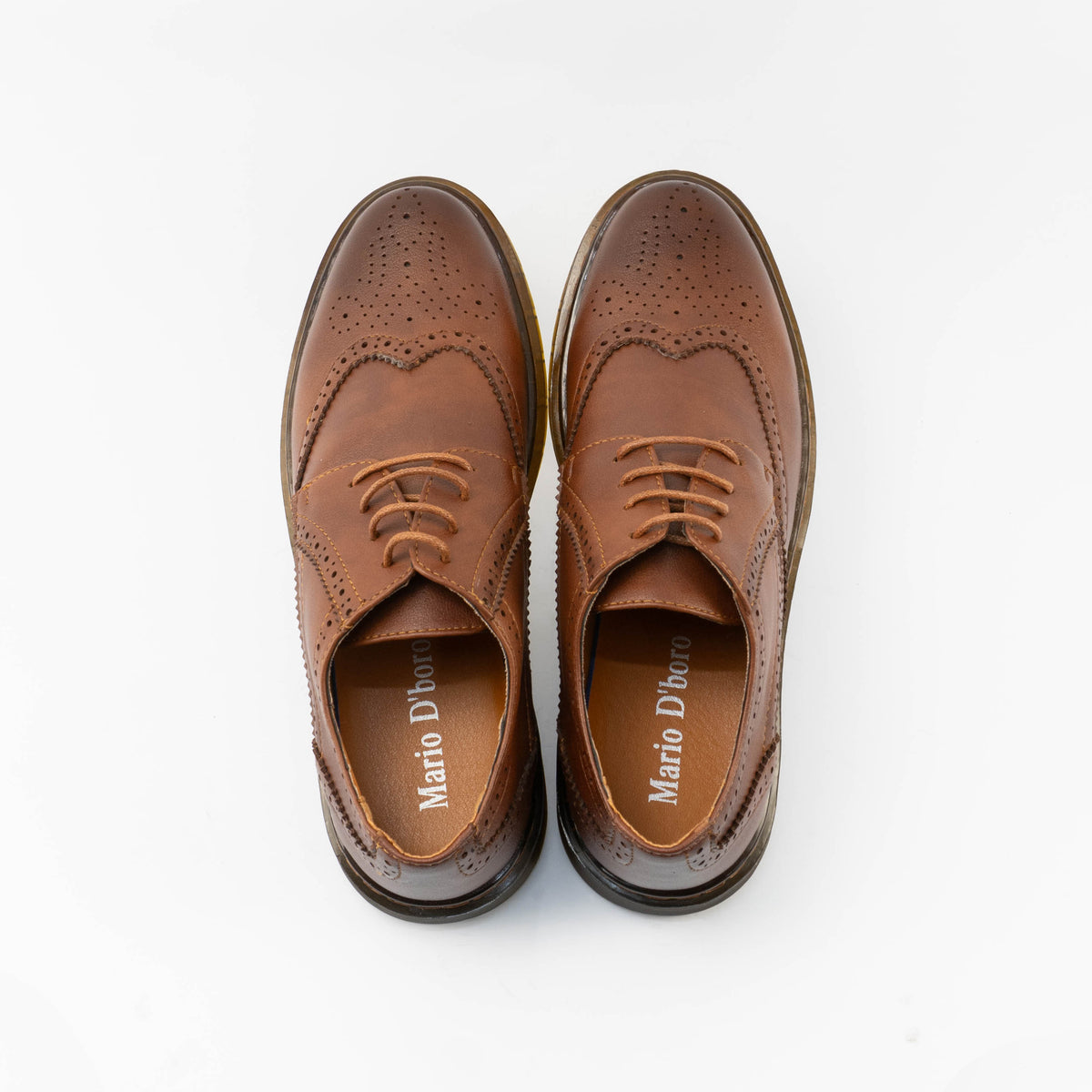 Mario D' boro Men's MZ 27497 C100 Black / Dark Brown dress shoe with perforated detailing lace-up closure and rubber sole.
