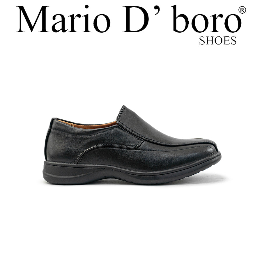 Mario D' boro Kids Boys KZ 24115 C91 Black leather slip-on dress shoe with smooth finish and cushioned sole. Suitable for formal occasions.