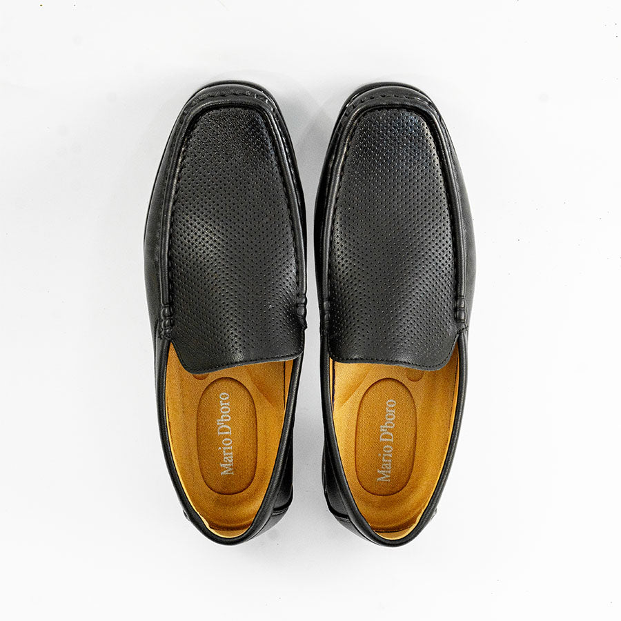 Mario D' boro MZ 27296 C98 Black / Dark Brown slip-on loafer with perforated detailing and tan lining.