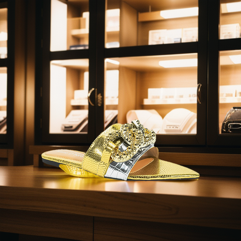 Mario D' Boro Women's Flat Sandals LX 27335 Gold C54