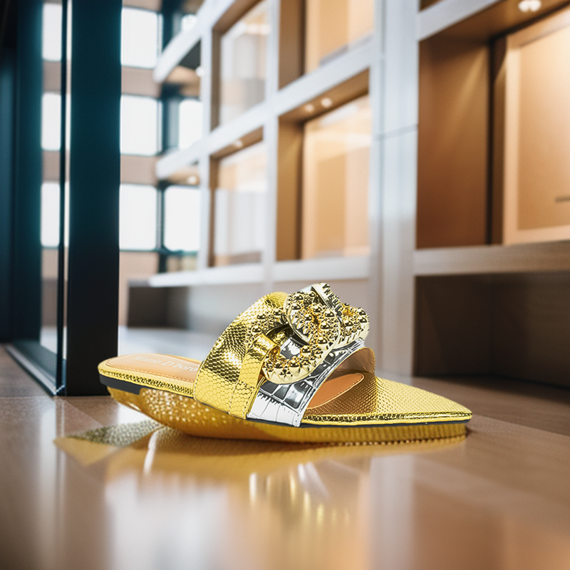 Mario D' Boro Women's Flat Sandals LX 27335 Gold C54