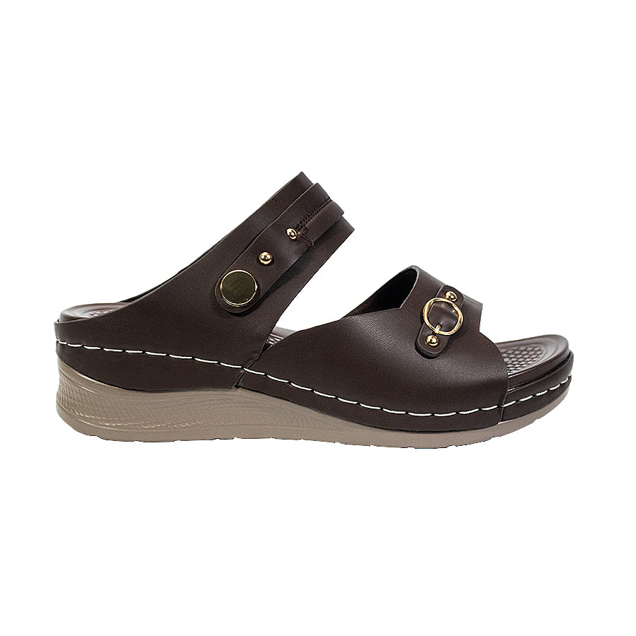 Mario D' Boro Women's Flat Sandals LY 27294 Bone/VDark Brown C65