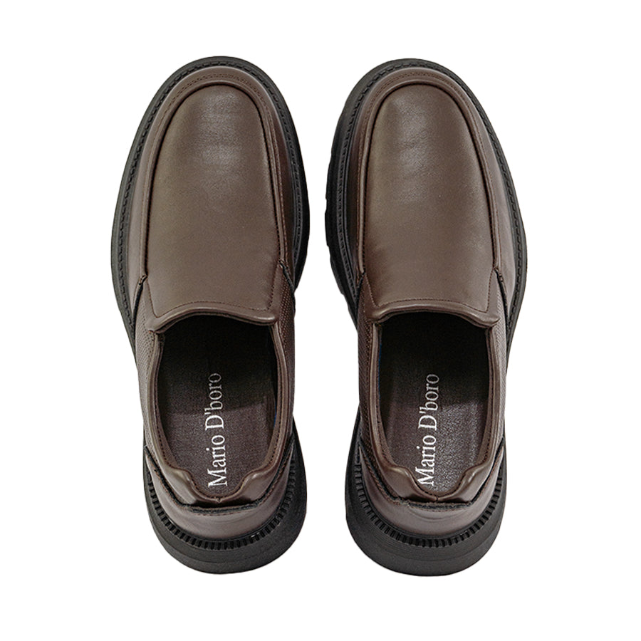 Mario D' boro Men's Formal Slip On MZ 27135 C95 Black / VDark Brown slip-on shoe with textured side panel and thick rugged sole.