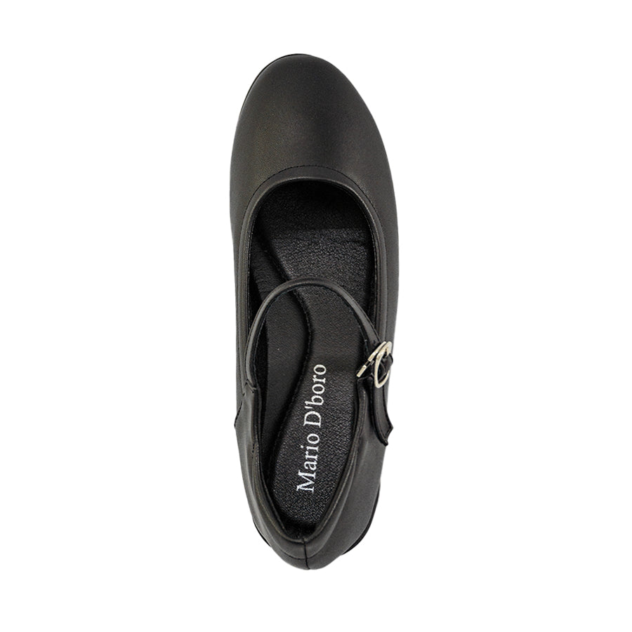 Mario D' boro Women's LZ 29683 C94 Black wedge heel Mary Jane shoe with ankle strap buckle.