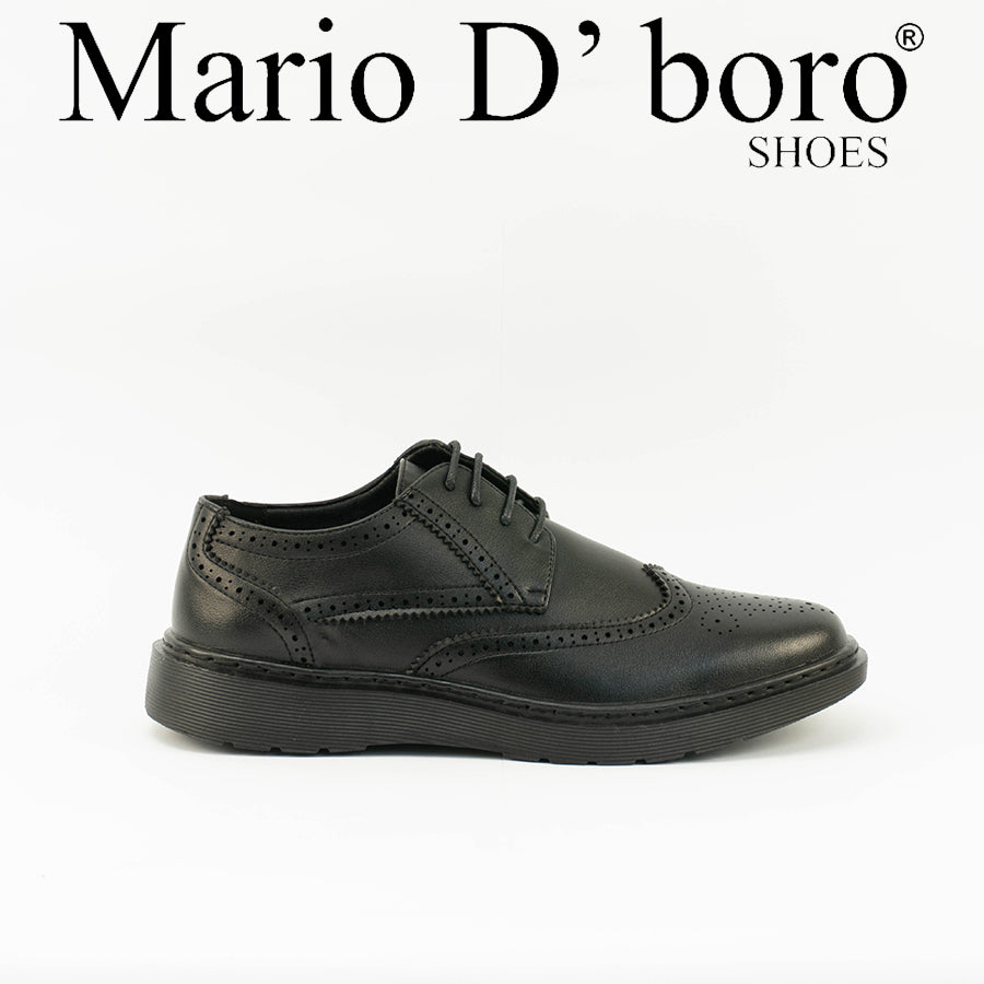 Mario D' boro Men's MZ 27497 C100 Black / Dark Brown dress shoe with perforated detailing lace-up closure and rubber sole.