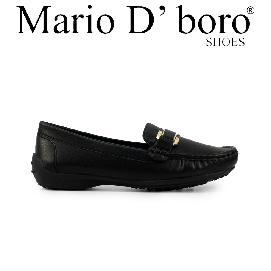 Mario D' boro LZ 30475 C102 Women's Black / Taupe loafer with rubber sole and gold accent.