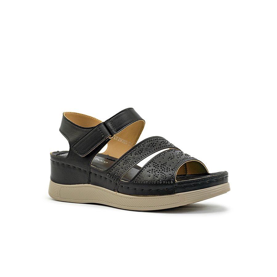 Mario D' boro Women's Wedge Sandals LY 29085 - Black / Off White C89