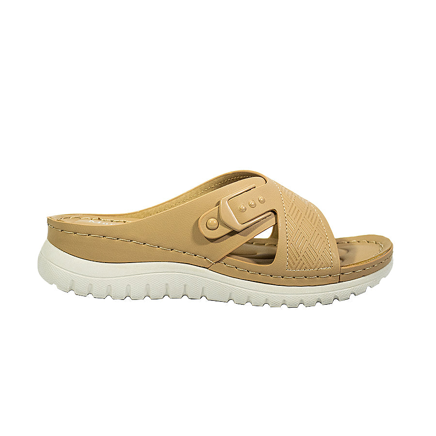 Mario D' Boro Women's Flat Sandals LY 28131 Beige/Navy Blue C65