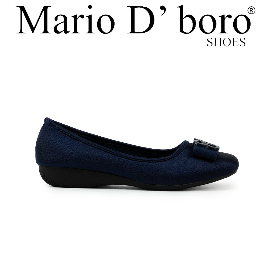 Mario D' boro LZ 27224 C102 Women's Elegant Ballet Flats with Decorative Buckle – Navy Blue / Silver, Low Wedge Style