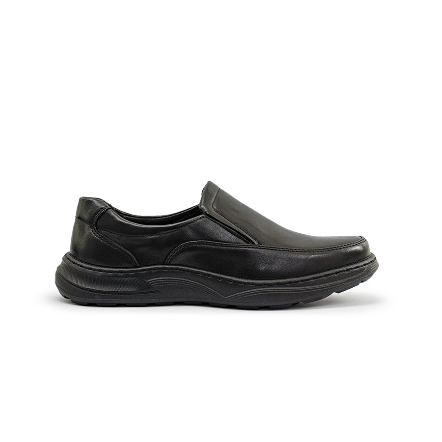 Mario D' boro Men's Formal MZ 27344 C96 Black slip-on leather shoe with cushioned sole for casual or semi-formal wear.