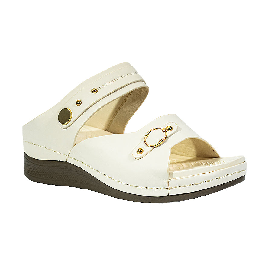 Mario D' Boro Women's Flat Sandals LY 27294 Bone/VDark Brown C65