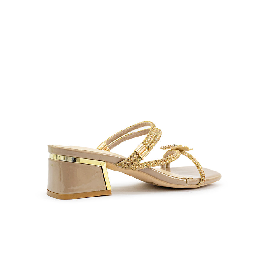 Mario D' boro LZ 30408 Beige Gold / Taupe Silver Strappy Heeled Sandal with Block Heel and Beaded Straps