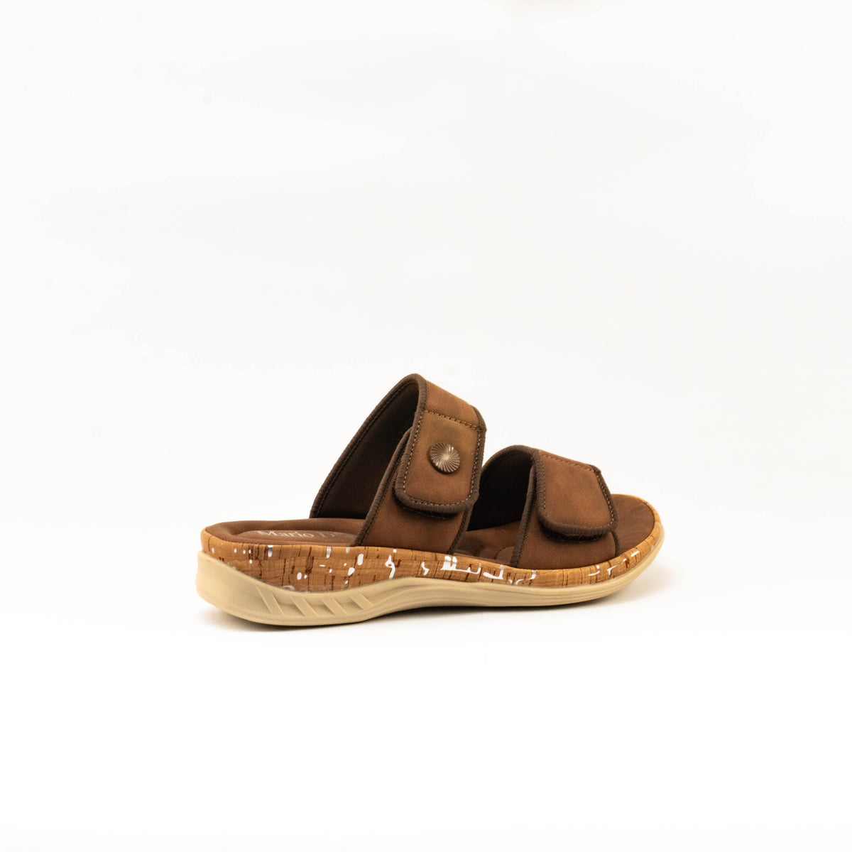 Mario D' boro Women's LZ 30541 C99 Beige / Dark Brown slip-on sandal with two adjustable straps and cork sole.