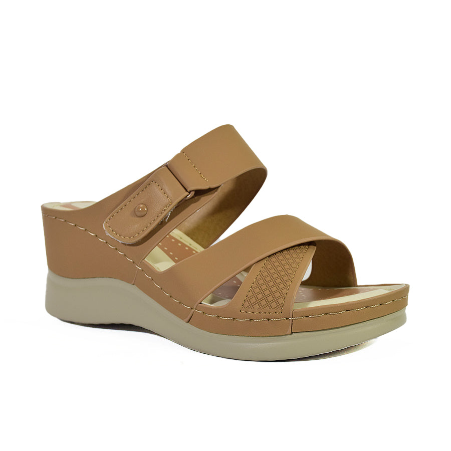 Mario D' Boro Women's Wedge Sandals LX 27414 Beige/Dark Brown C56